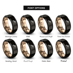 font options for inside engraving on black & rose gold shooting star rings