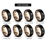 font options for inside engraving on black & rose gold shooting star rings