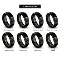 font options for inside engraving on black shooting star rings