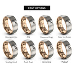 font options for inside engraving on rose gold & silver shooting star rings