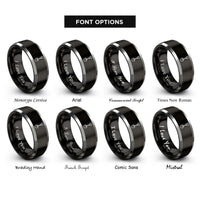 font options for inside engraving on black & silver shovel rings