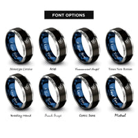 font options for inside engraving on black & blue & gray shrimp rings