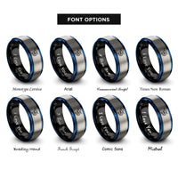 font options for inside engraving on black & blue & gray shrimp rings