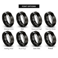 font options for inside engraving on black & gray shuffle symbol circle rings