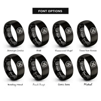 font options for inside engraving on black shuffle symbol circle rings