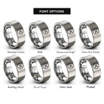 font options for inside engraving on grey shuffle symbol circle rings