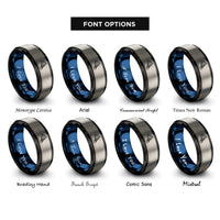font options for inside engraving on black & blue & grey shuttlecock feather rings