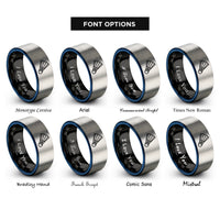 font options for inside engraving on black & blue & silver shuttlecock feather rings