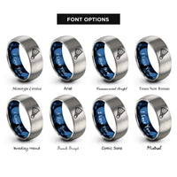 font options for inside engraving on blue & gray shuttlecock feather rings