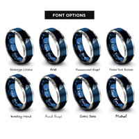 font options for inside engraving on blue & gray shuttlecock feather rings