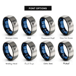 font options for inside engraving on black & blue & silver shuttlecock nylon rings