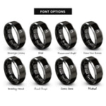 font options for inside engraving on black & silver siberian husky halo rings