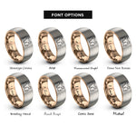 font options for inside engraving on rose gold & gray siblings hands rings