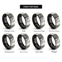 font options for inside engraving on black & silver sierpinski triangle rings