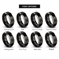 font options for inside engraving on black & silver sierpinski triangle rings