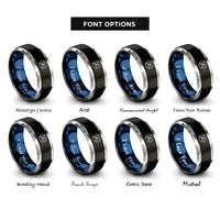 font options for inside engraving on black & blue & gray signal flag rings