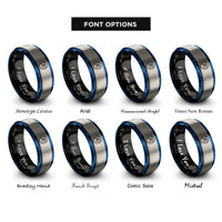 font options for inside engraving on black & blue & gray signal flag rings