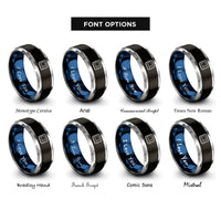 font options for inside engraving on black & blue & silver signal flag rope rings