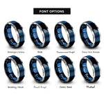 font options for inside engraving on blue & silver signal strength bars rings