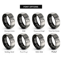 font options for inside engraving on black & gray silhouette target arrow rings