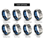 font options for inside engraving on blue & silver silhouette target arrow rings