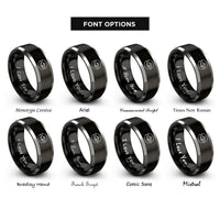 font options for inside engraving on black & silver silver rings