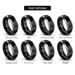 font options for inside engraving on black & grey silver luna rings