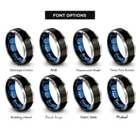 font options for inside engraving on black & blue & silver silver moon metal rings