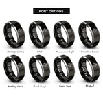 font options for inside engraving on black & gray simple compass heart rings
