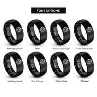font options for inside engraving on black simple compass heart rings
