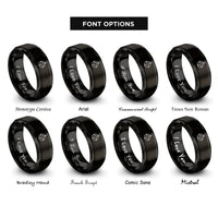 font options for inside engraving on black simple compass heart rings