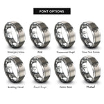 font options for inside engraving on silver simple compass heart rings