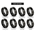 font options for inside engraving on black & grey simple compass icon rings