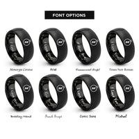font options for inside engraving on black simple compass icon rings
