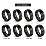 font options for inside engraving on black simple compass icon rings