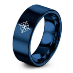 engraved tungsten men's ring – blue tungsten compass letters ring