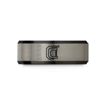 engraved rings for her – black & grey tungsten corner clamp wedding band