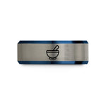 women's simple wedding band – black & blue & gray tungsten mortar pestle wedding band