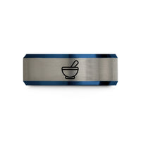 women's simple wedding band – black & blue & gray tungsten mortar pestle wedding band