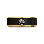 engraved ring for her – black & gold tungsten acai bowl wedding band