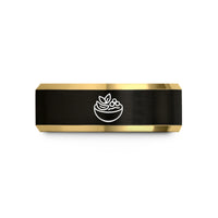 engraved ring for her – black & gold tungsten acai bowl wedding band