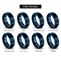 font options for inside engraving on blue simple pendulum rings