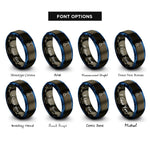 font options for inside engraving on gunmetal & blue simple pendulum rings
