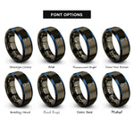 font options for inside engraving on gunmetal & blue simple pendulum rings