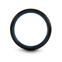 women's simple wedding band – bird on branch engraving on black & blue & grey tungsten wedding band