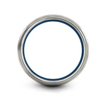 couples matching wedding bands – bird on branch engraving on black & blue & gray tungsten wedding band