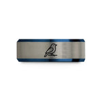 couples matching wedding bands – black & blue & grey tungsten bird on branch wedding band