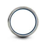 women's simple wedding band – bird on branch engraving on blue & gray tungsten wedding band
