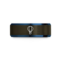 simple wedding ring design – gunmetal & blue tungsten hot air balloon wedding band