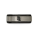 engraved wedding ring her – black & grey tungsten rx symbol wedding band